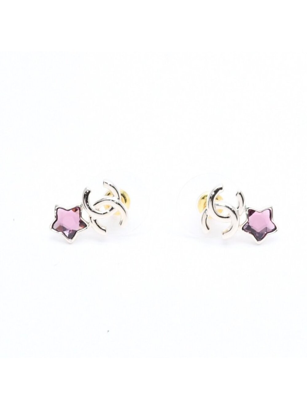 Chanel Earrings CC Logo Star Color Stone Light Gold